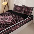 thumbnail image 3 of Homewish Vintage Boho Print Zipper Twin Comforter Sets with Fitted Sheet and 2 Pillowcases,Retro Flowers Zipper Bedding Set,Gray Pink,Black Reversible,4pcs, 3 of 8