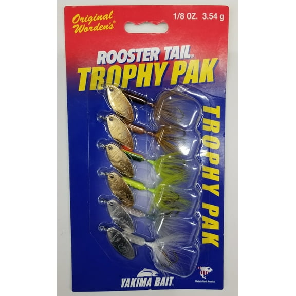 Worden's Rooster Tail Trophy Fishing Lures for Trout Salmon Assorted Colors 1/8 oz., 6 Count