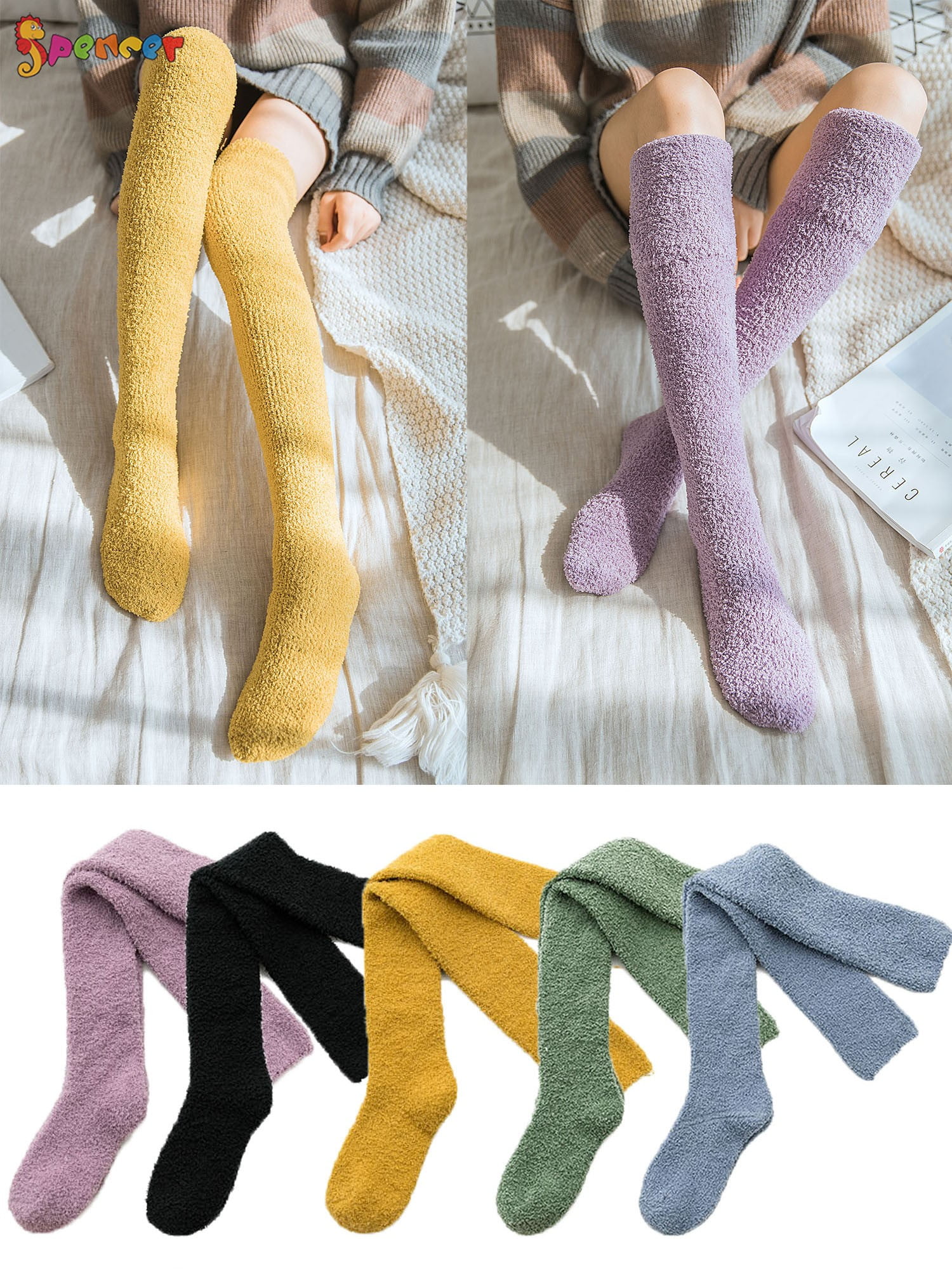 Girls Soft Cotton Comfortable Warm Cute Cat Fashion Knee High Socks Green 