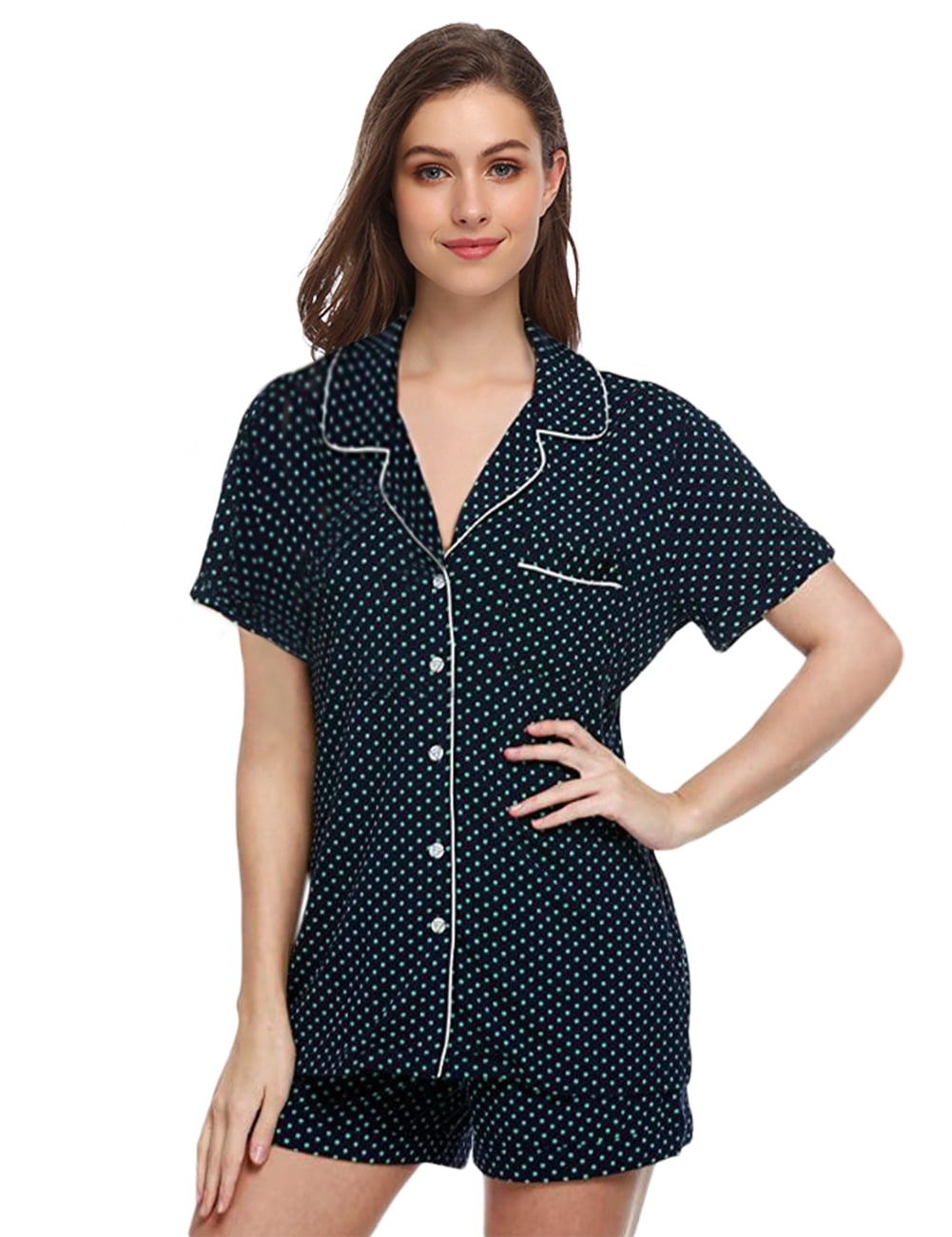 GlorySunshine Women's Casual Short Sleeve Turn Down Collar Button Down  Pajamas Suit - Walmart.com