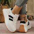 thumbnail image 5 of Rokment Women's Vintage Platform Chunky Low Top Fashion Sneakers Fall Winter Retro Casual Color Block Patchwork Height Increasing Skateboard Tennis Walking Shoes Comfortable White Size 7.5, 5 of 7