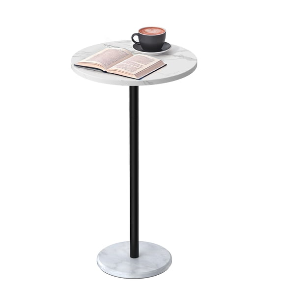 Round End Table with Marble Base Drink Tables for Small Spaces Pedestal Table Small Round Side Table for Sofa Couch Chair Patio, White