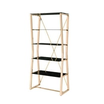Furniture of America Abair Contemporary Glass Shelves Bookcase in Gold