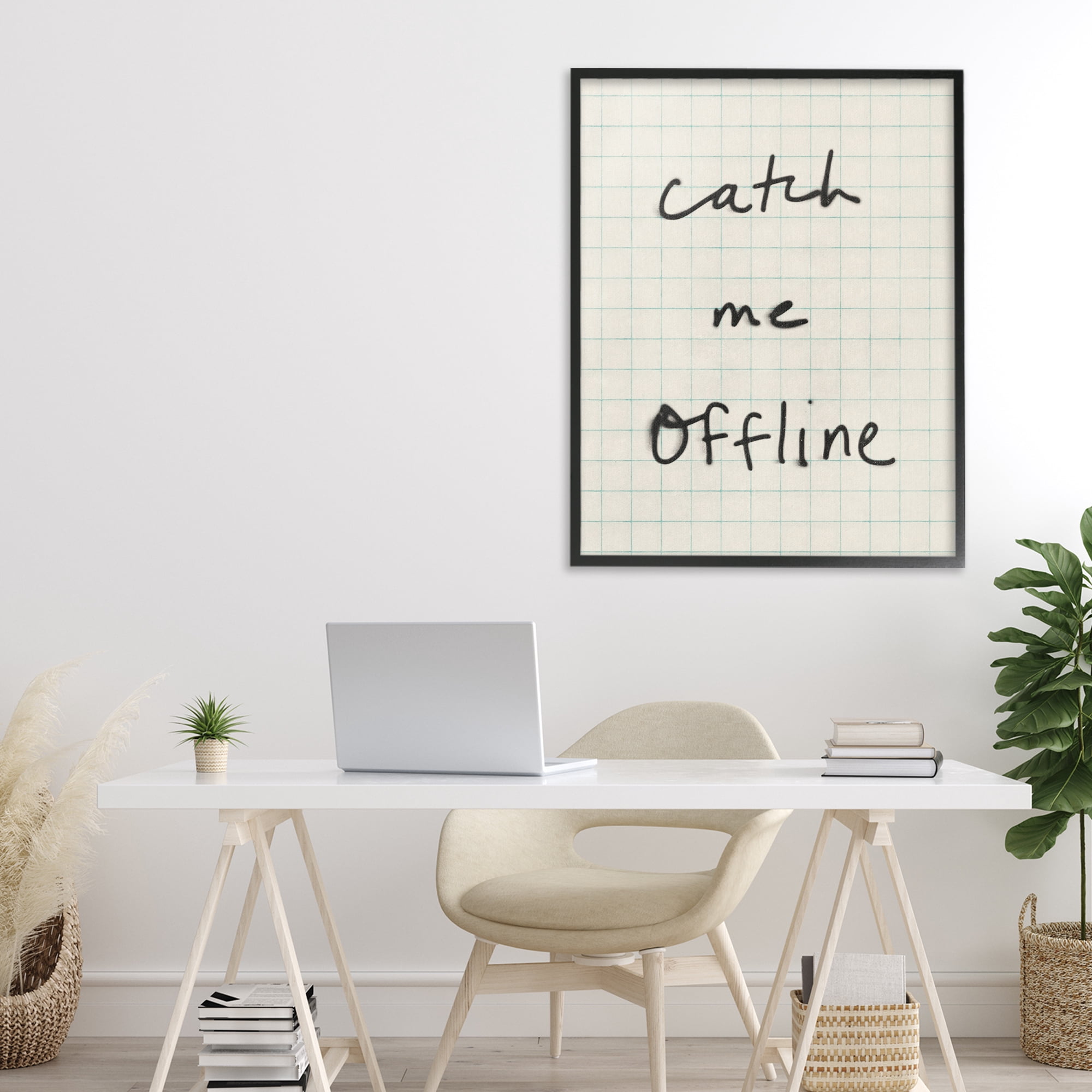 Stupell Industries Catch Me Offline Scrawl Black Framed Giclee Art, design by Victoria Barnes