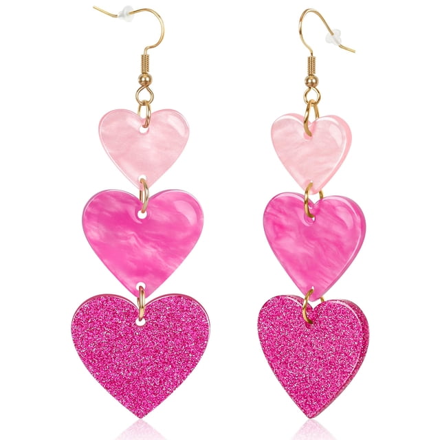 Pendientes FULLIVE en acrílico con forma de corazón rojo y rosa para San Valentín