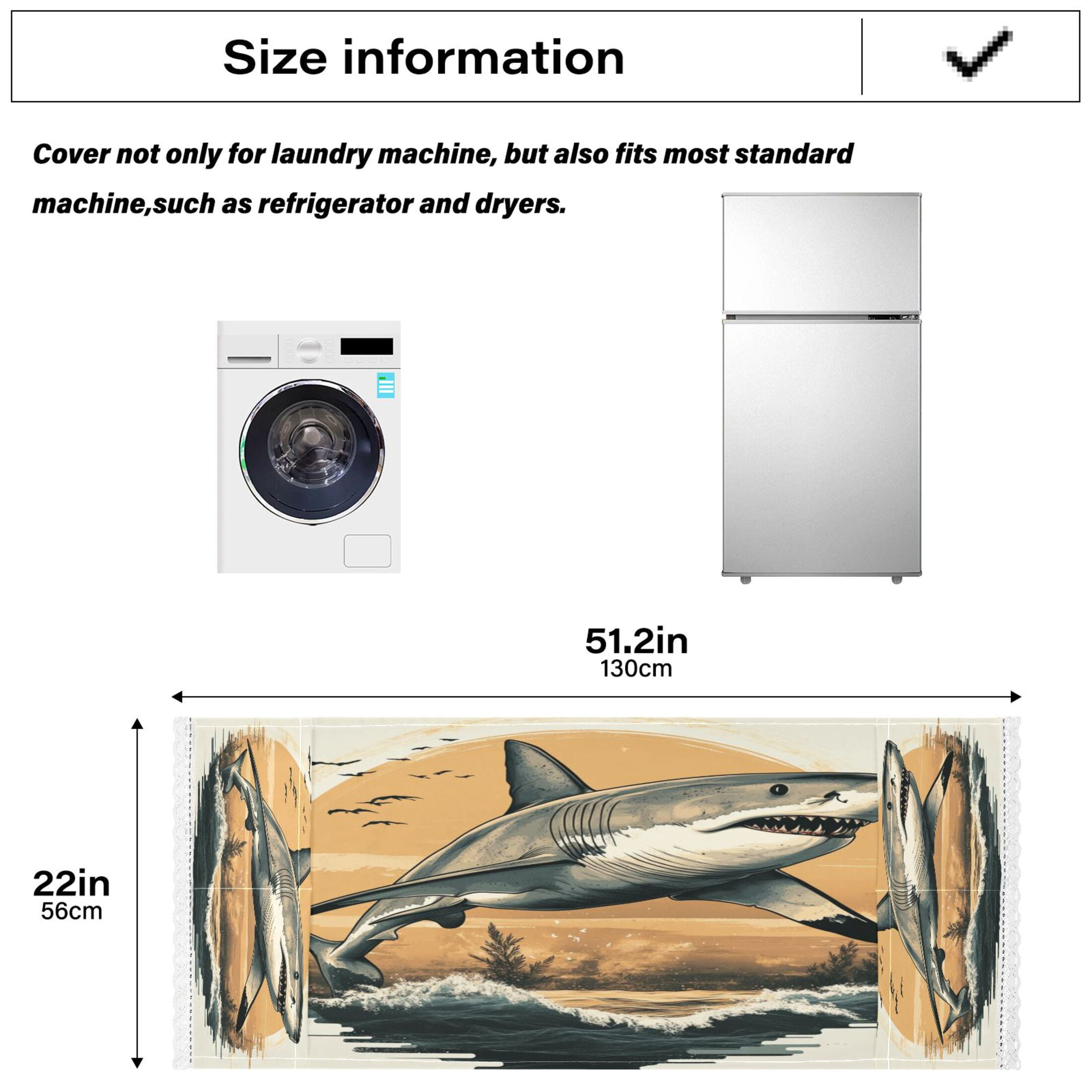WOBOGO Great White Shark on The Oceans Illustration Washing Machine Cloth Dryer Refrigerator Top Cover Protective Non-Slip Mat For Kitchen Laundry
