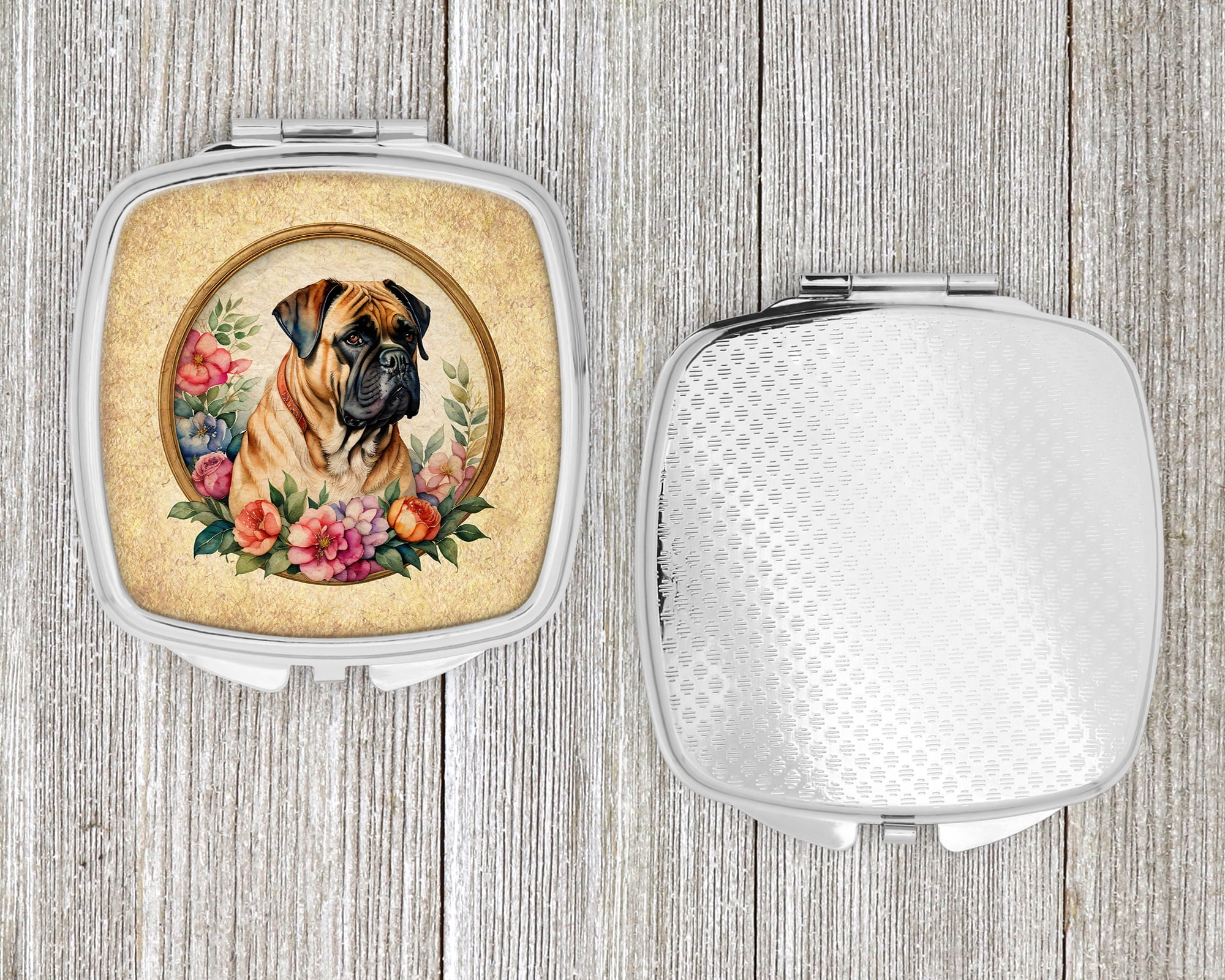 Bullmastiff and Flowers Compact Mirror 2.75 in x 3 in