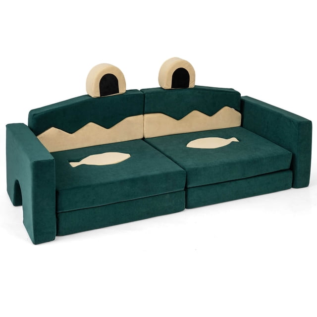 Costway Canapé Modulable pour Enfants de 17 Pcs au design crocodile, Fabriqué avec un Tissu en Velours Doux et une Mousse à Haute Densité pour le Confort et la Sécurité. Cet Ensemble de Meubles pour Enfants Comprend des Pièces Modulaires avec Housses Amovibles et Lavables, Favorisant des configurations Créatives comme des sofas, des forts Ou des Parcours d'Obstacles. Idéal pour les Chambres, les Salles de Jeux et les Aires de Vie.