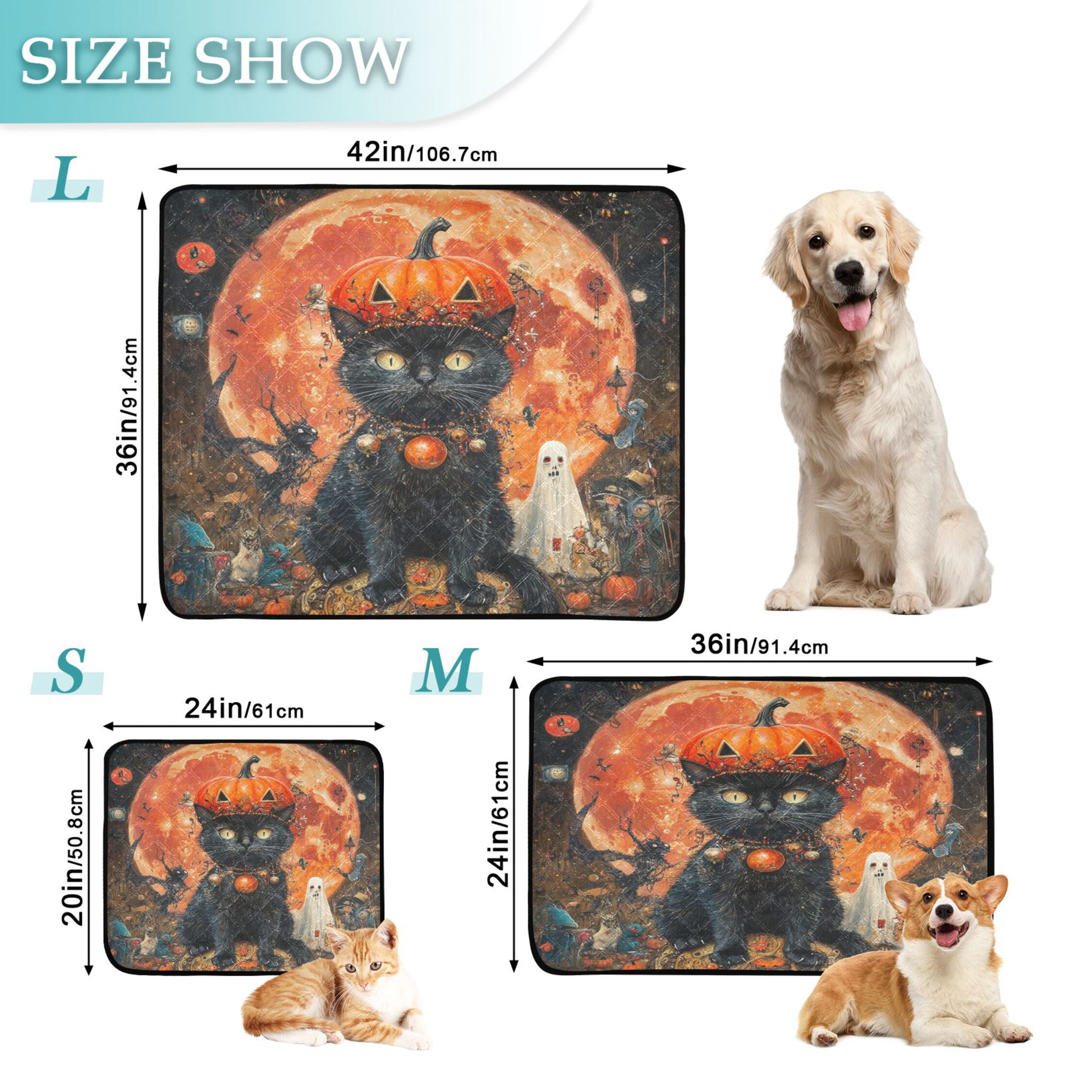 Qxltty Pumpkin Element Black Cat Cat litter Pads Pet Set of 2 Diaper Mats Center Anti-leakage Layer Absorbent Soft and Comfortable