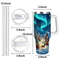 thumbnail image 2 of Christmas Night Village Tumbler with Lid and Straw, Santa Sleigh & Northern Lights Winter Scene Travel Cup, 2 of 9