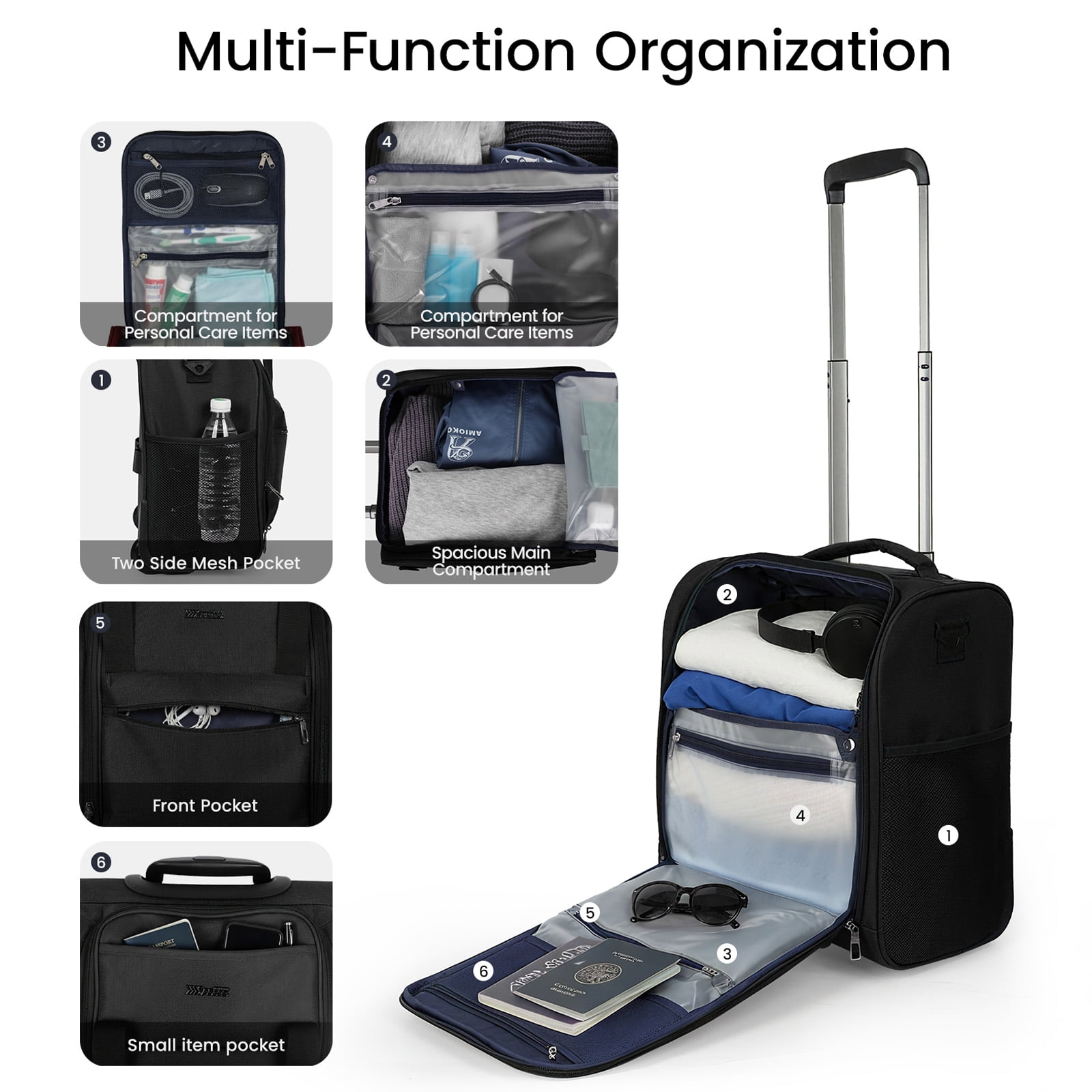 New York Xpress 16" Underseat Carry-on Luggage Lightweight Softside Rolling Suitcase with 2 Wheels, Black - TA13