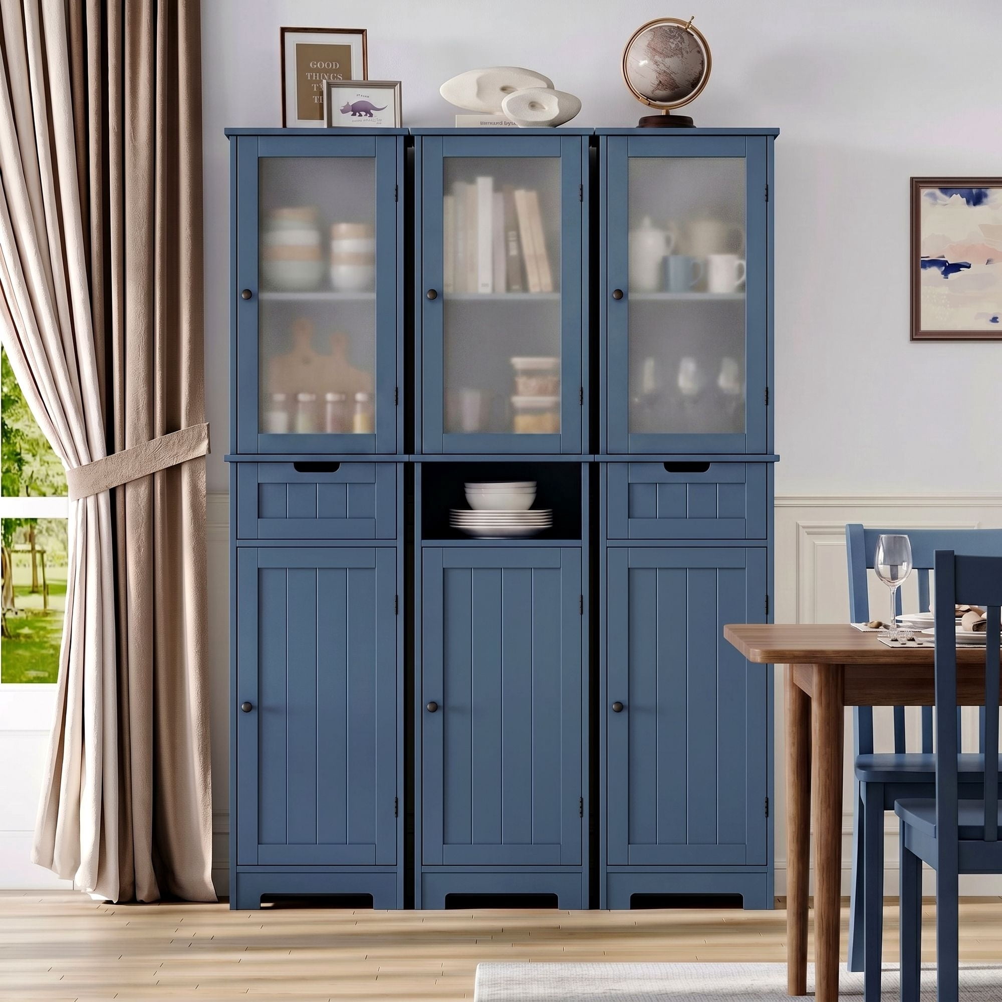 Homfa Narrow Kitchen Pantry Storage Cabinet, 67" Slim Pantry Cabinet with Drawer and Door, Space-Saving Freestanding Storage Cabinet for Small Place, Blue