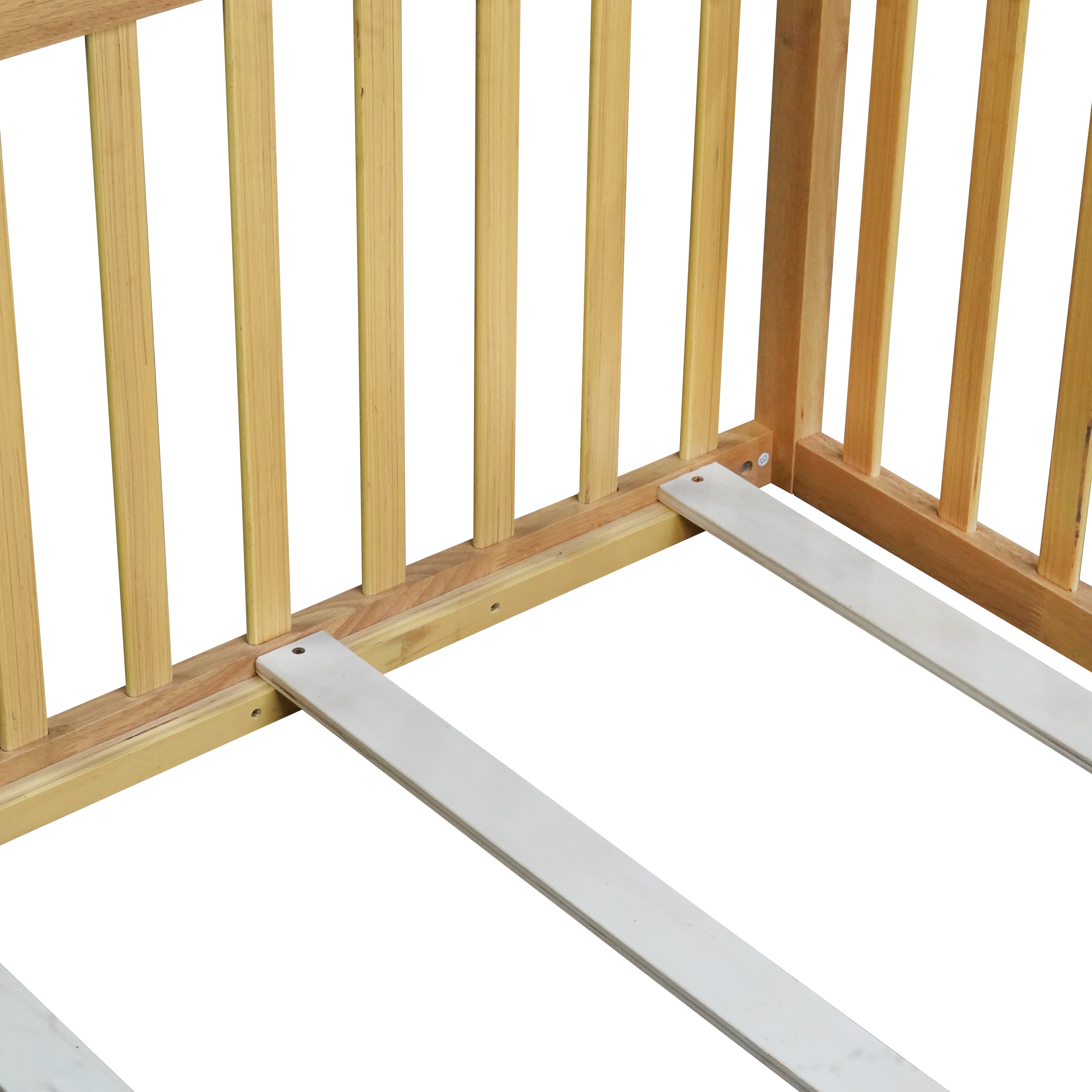 Holaki Wood Full Size Floor Bed with High Fence Railings for Kids, Oak