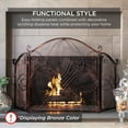 thumbnail image 6 of QRKD 3-Panel 55x33in Solid Wrought Iron See-Through Metal Fireplace Screen, Spark Guard Safety Protector w/Decorative Scroll - Gold, 6 of 8