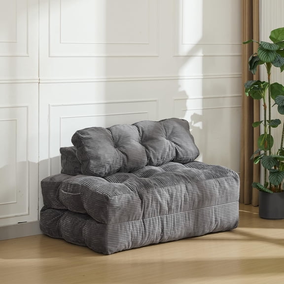 3-in-1 Folding Sofa Bed Convertible Sleeper Chair Couch Foldable Lounger & Mattress, Portable No Assembly for Living Room Bedroom, Dark Gray