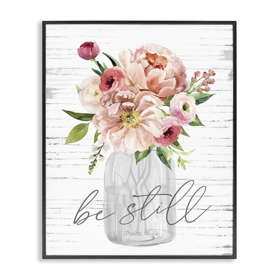 Stupell Industries Farmhouse Pink Be Still Bouquet Black Framed Giclee Art, 11 x 14, by Lettered and Lined