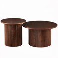 thumbnail image 6 of Walnut Wood Veneer Round Coffee Table Set of 2, Easy Assembly|Farmhouse Style, 6 of 10