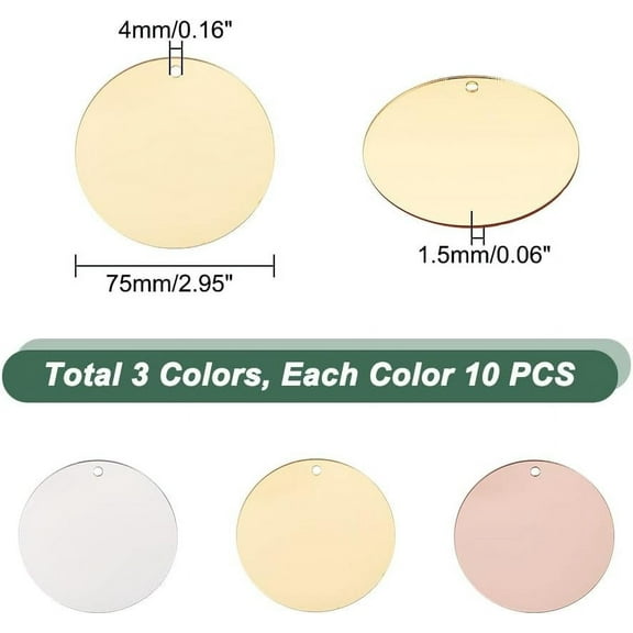 30Pcs Acrylic Christmas Ornaments 3 Colors Round Mirror Christmas Ornaments Blanks 2.95 Inch Blank Christmas Ornaments for Christmas Tree Party Hanging Decoration