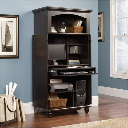 Painted Wide Armoire - Pemberly Row Computer Armoire in Antiqued Paint