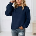 thumbnail image 2 of UJNDER Casual Knit Pullover Sweater for Women Soft Yarn Round Neck Long Sleeve Comfortable Loose Fit Winter Fall Fashion Navy M, 2 of 5