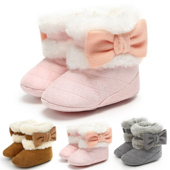 Dakaela Baby Boy Girl Boots Newborn Winter Snow Booties Bowknot Infant Toddler Crib Walking Shoes 0-15M