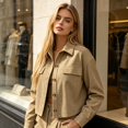 thumbnail image 6 of CBASIHI Womens Cropped Corduroy Jackets- Classic Collar Casual Vintage Lightweight Loose Fit Long Sleeve Button Down Shackets Khaki Size S, 6 of 8