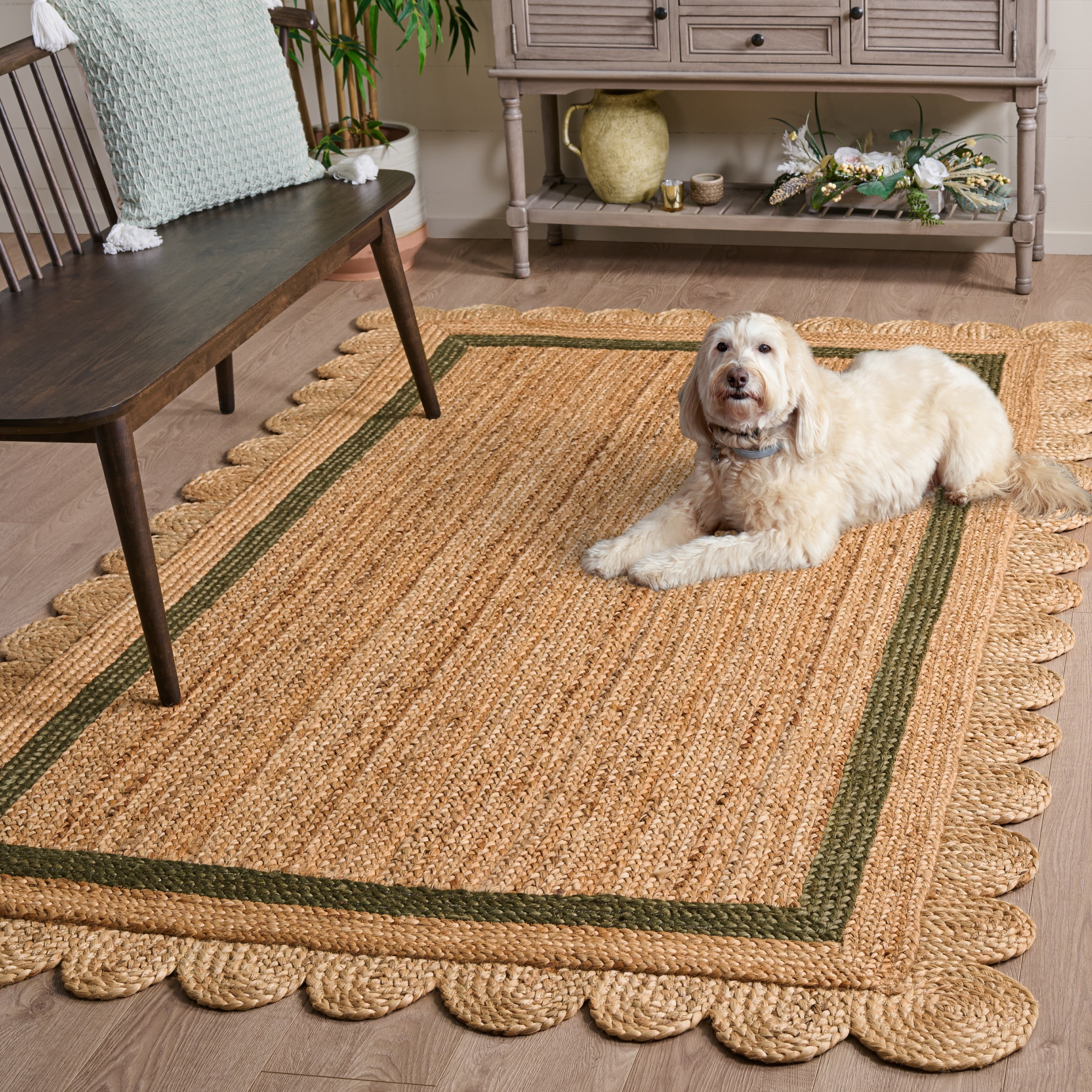 Safavieh Natural Fiber Archibald Bordered Area Rug, Natural/Olive, 6' x 9'