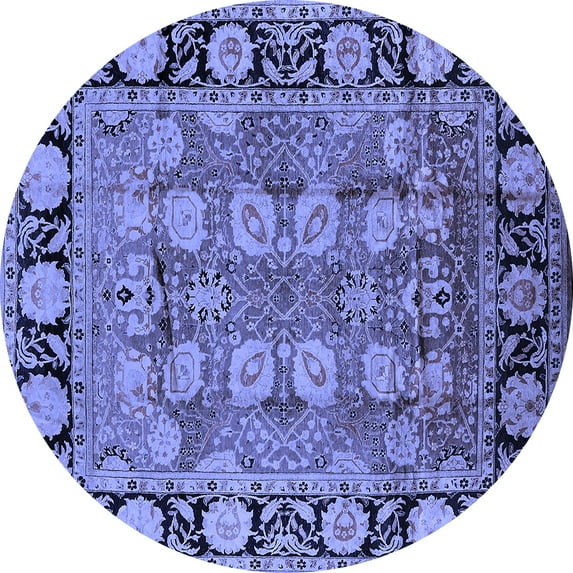 Ahgly Company Machine Washable Indoor Round Oriental Blue Industrial Area Rugs, 4' Round
