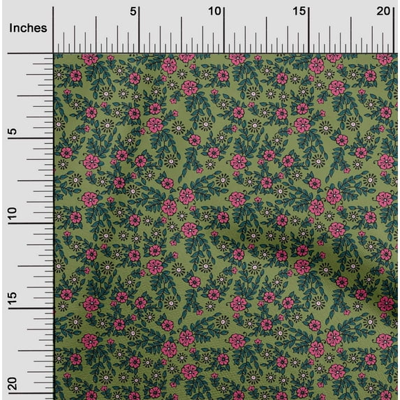 oneOone Viscose Chiffon Fabric Leaves & Floral Block Print Fabric By Yard 42 Inch Wide