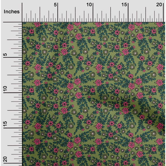 oneOone Organic Cotton Poplin Twill Fabric Leaves & Floral Block Fabric Prints By Yard 42 Inch Wide