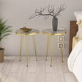 thumbnail image 3 of PAK HOME - Set of 2 End Table - High Gloss Shiny Grey Marble Look Round Wood Sofa Side Coffee Tables for Small Spaces, Nightstand Bedside Table with Gold Metal Legs for Bedroom, Living Room, 3 of 6