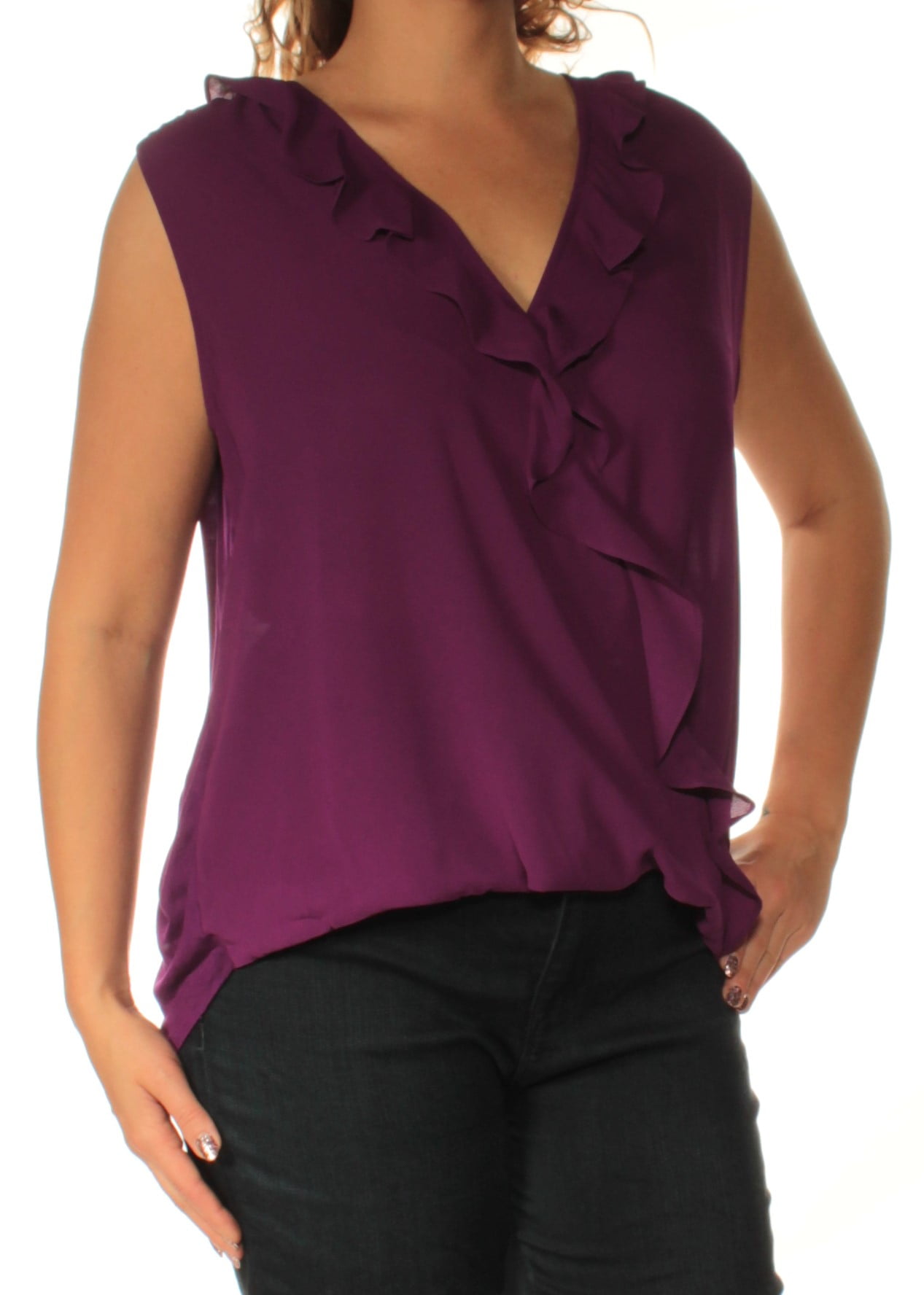 INC - INC Womens Purple Sleeveless V Neck Top Size: L - Walmart.com