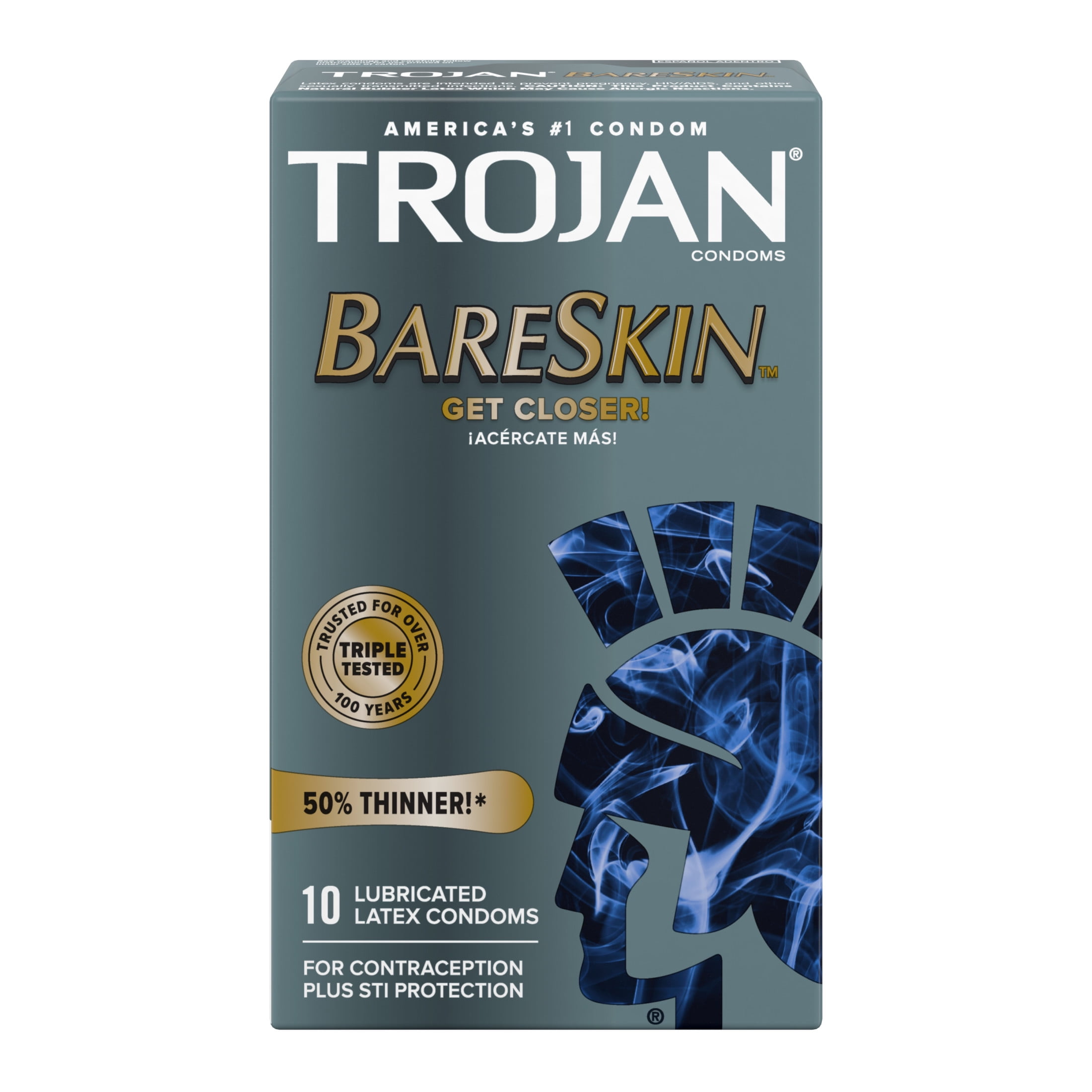 Trojan Bareskin Designed for a Closer Feel Thin Latex Lubricated Condoms, 10 Count