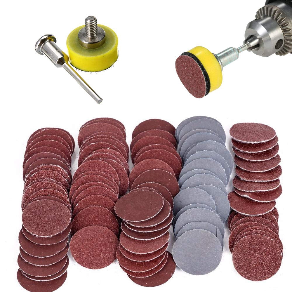 100pcs 1 Inch/25mm Sanding Discs Pad Sander Disk Kit with 1/8” Shank Abrasive Polish Pad Plate for Dremel Rotary Tool, 100/180/240/1500/3000 Grit Paper