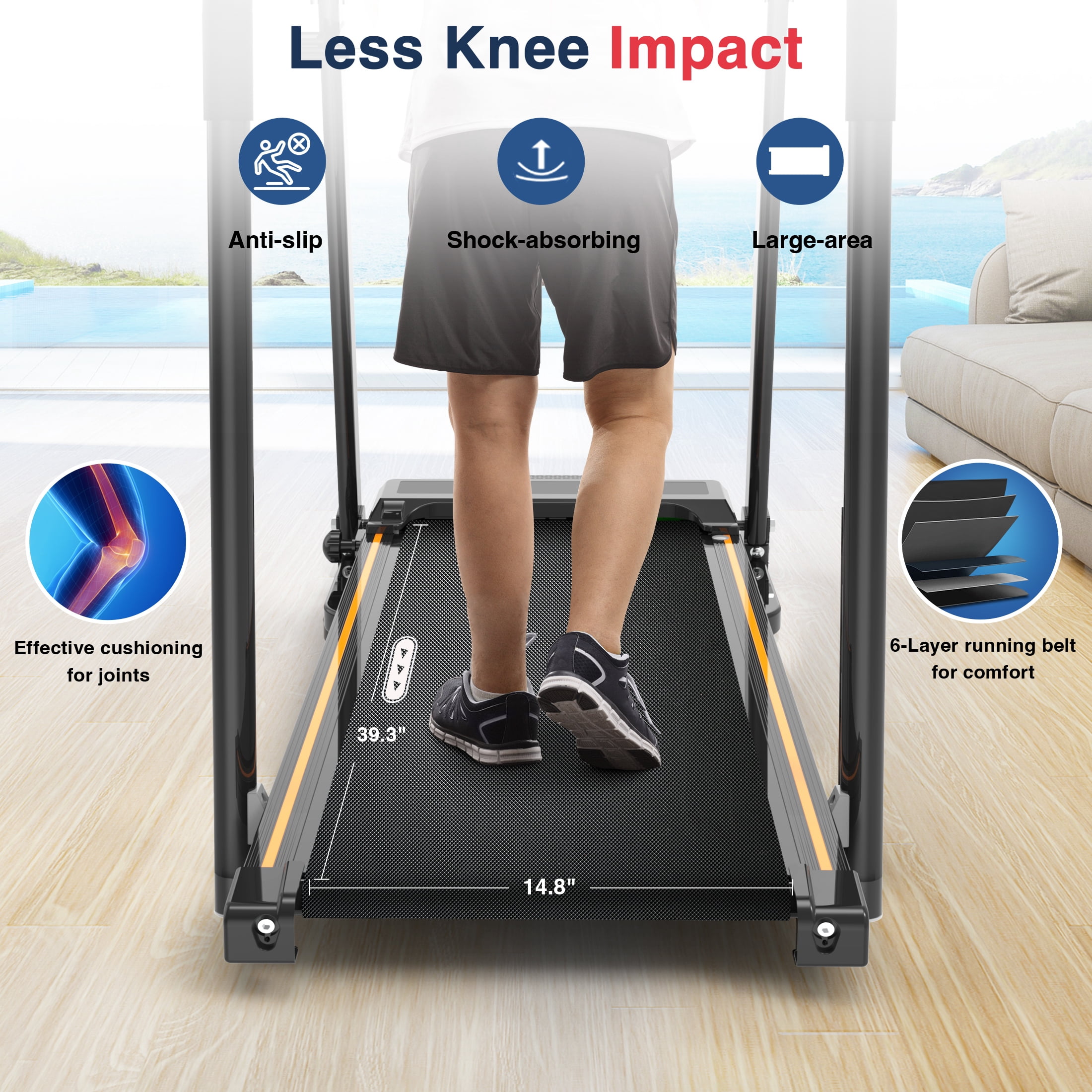 Hapycity Foldable Walking Treadmill for Seniors with Long Handrails & 0%-2% Incline, 300 lb Capacity for Home Recovery Fitness Exercise Machine