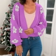 thumbnail image 2 of CharmCyan Women’s Long Sleeve Fluffy Knit Cardigan with Floral Pattern Open Front Soft Lightweight Sweater for Casual Wear Purple XL, 2 of 2