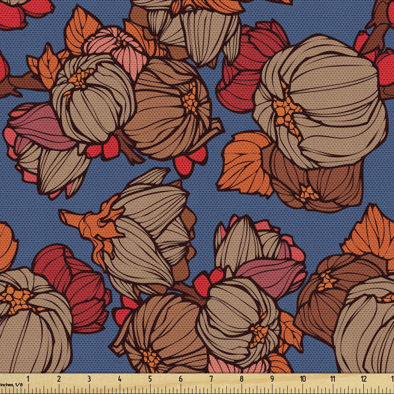 Floral Upholstery Fabric by the Yard, Funk Art Style Onion Flowers