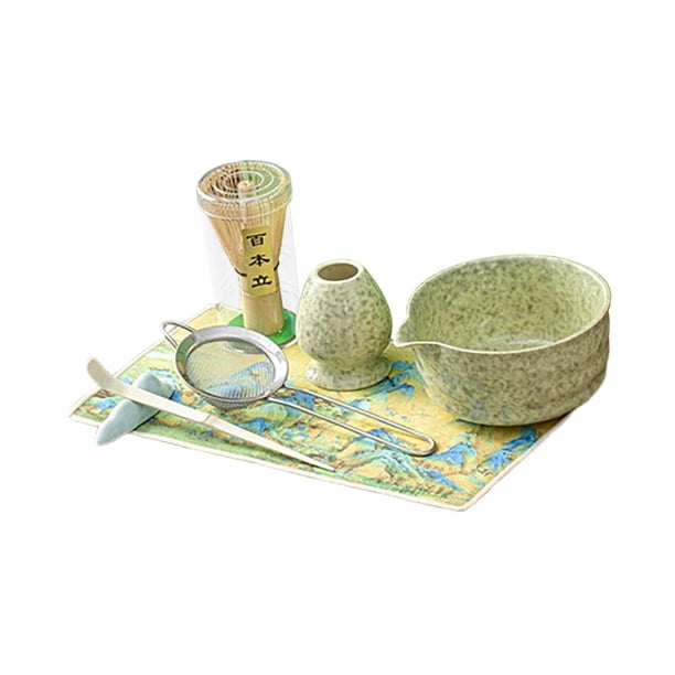 Juego de 7 batidores de matcha, cuenco de matcha con , soporte de cerámica para té, utensilios para amantes del té, japonés, soporte para ba Amarillo Verde