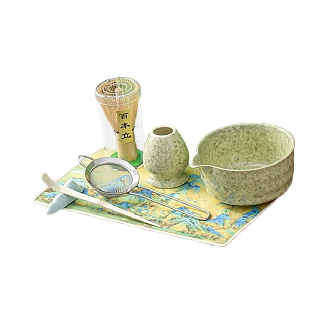 Juego de 7 batidores de matcha, cuenco de matcha con , herramientas de cerámica para hacer té, accesorios, utensilios para amantes del té, juego Amarillo Verde