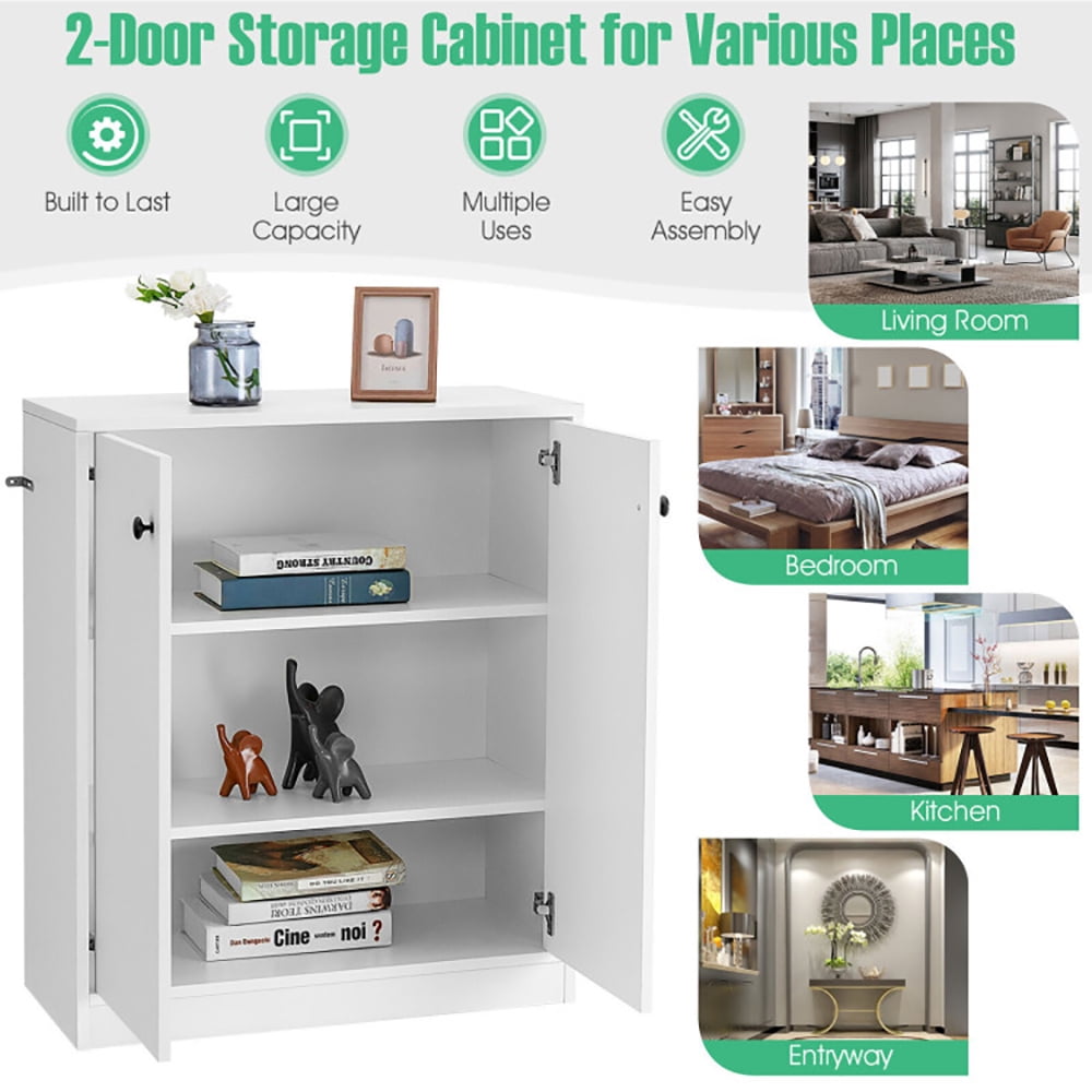 Finihen Storage Cabinet, Sideboard Storage Cabinet, 2 Door Storage Base Cabinet with 3-Tier Shelf, for Living Room, Bedroom, Entryway, White