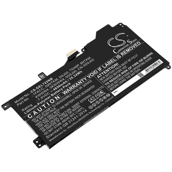 4650mAh 0D9J00 T5H6P 0KWWW4 09NTKM 1FKCC D9J00 KWWW4 9NTKM CN-0D9J00 Battery for DELL Latitude 7200 2-in-1 Latitude 12 7200