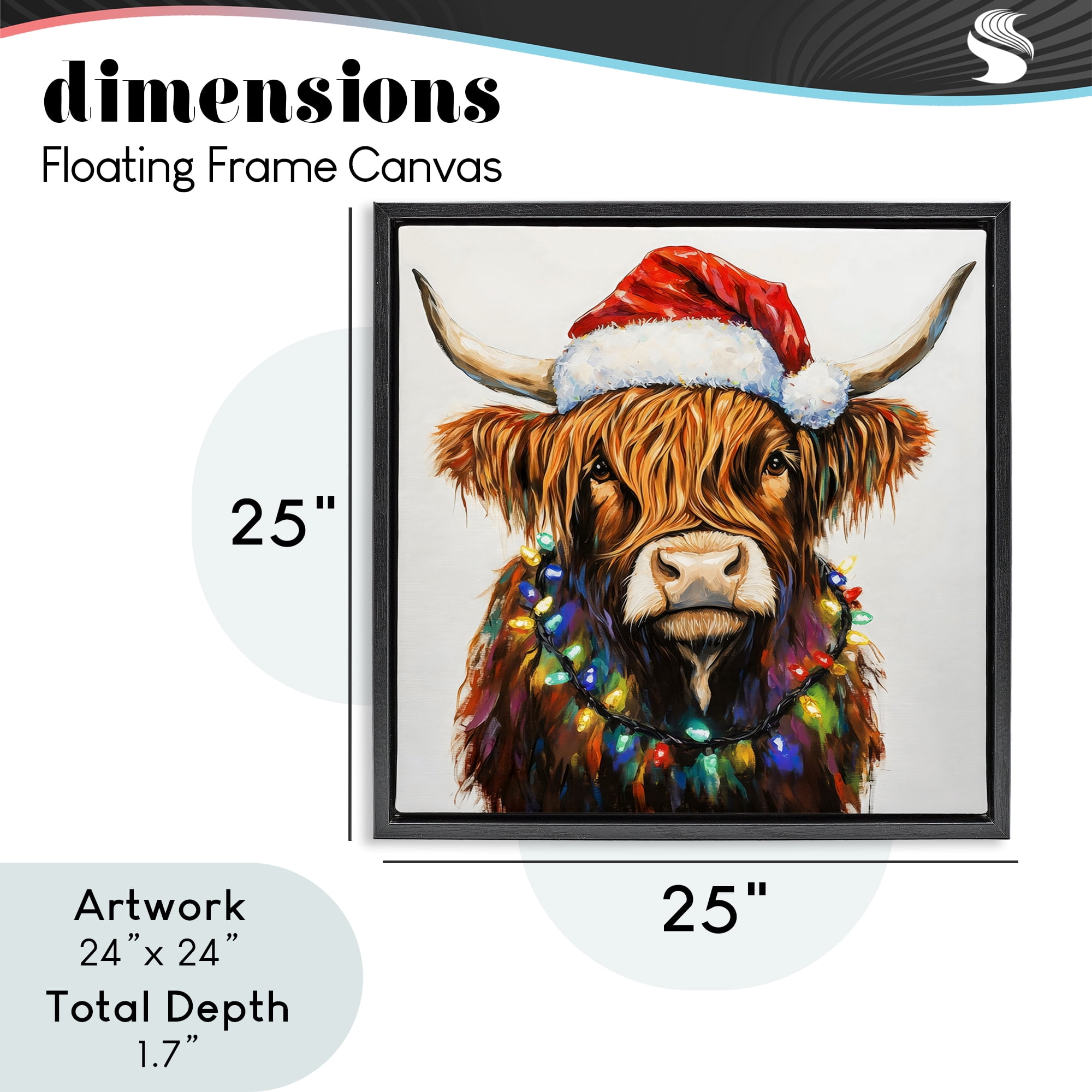 Holiday Lights Bedecked Highland Black Framed Floater Canvas Wall Art, design by Petal Prints Design