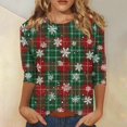thumbnail image 2 of Women's Christmas Print Round Neck 3/4 Sleeve Relaxed Pullover - Light Green - XXXXXL, 2 of 5