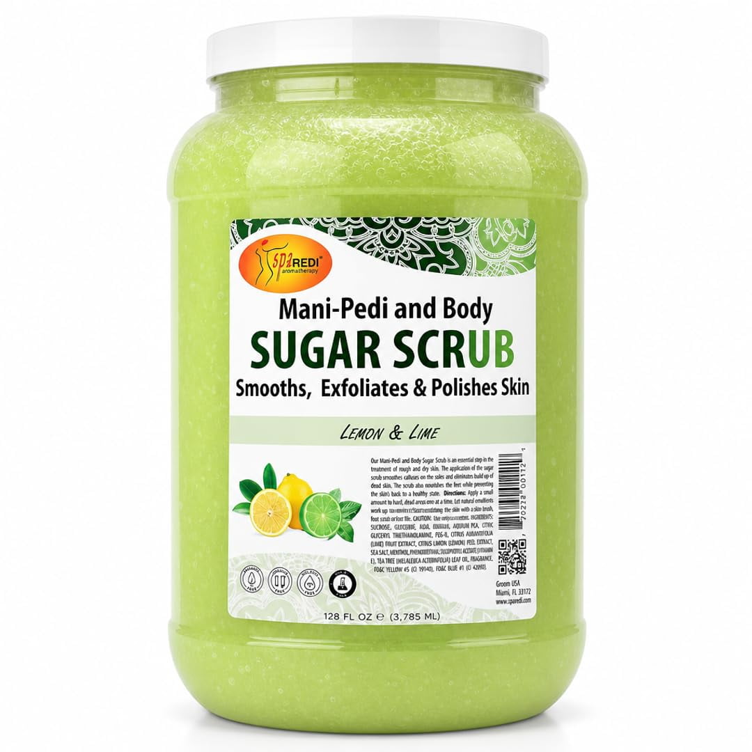 SPA REDI - Sugar Body Scrub, Lemon and Lime, 128 Oz, Exfoliating, Moisturizing, Hydrating and Nourishing, Glow, Polish, Smooth and Fresh Skin - Body Exfoliator