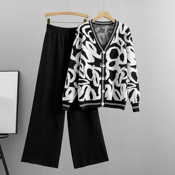 RYDCOT Knit Lounge Sets for Women 2 Piece Long Pants Women's Sweater Sets 2 Piece Outfits Button Down Cardigans Wide Leg Pants Winter Outfits Clearance