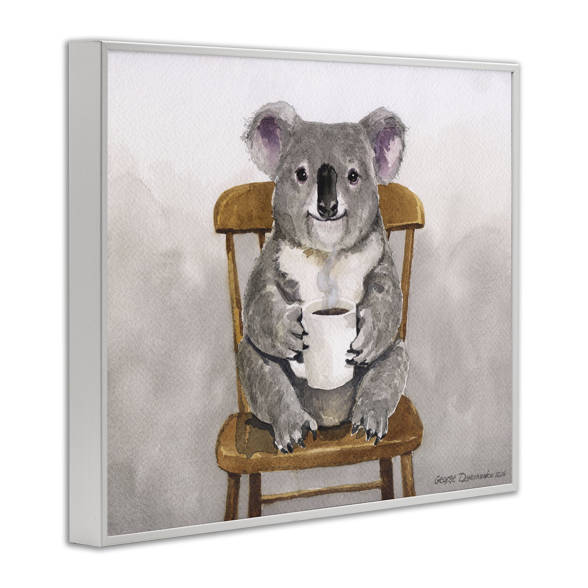 Stupell Industries Koala with Coffee Mug White Framed Giclee Art, design by George Dyachenko