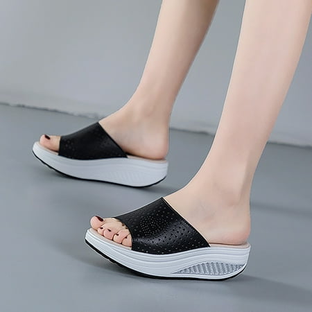 

Aayomet Walking Sandals Women New Summer PU Slippers Women s Korean Edition Versatile Casual Thick Sole Shoes Elevated Sandals Black 7