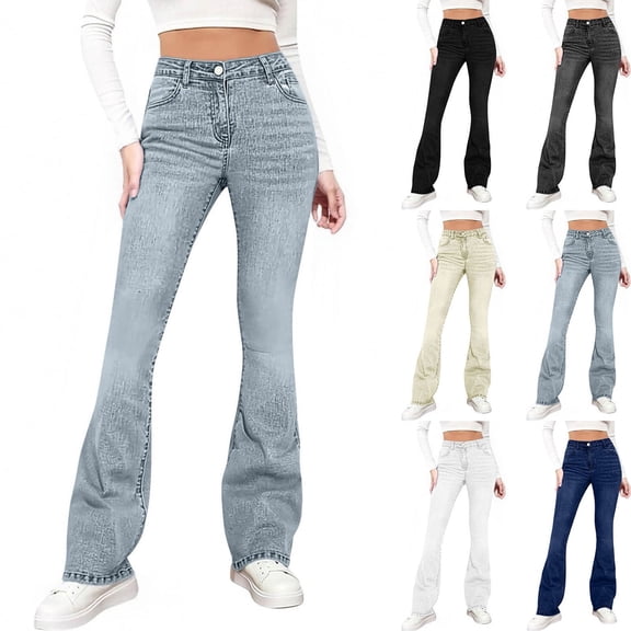 Dxzfnsa Women's Straight Leg Jeans High Waist Bootcut Denim Pants with Pockets Stretch Denim Casual Pants Loose Fit Long Length Versatile Everyday Wear S-3XL