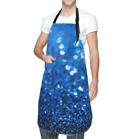 

Cauagu A Blue Glitter Aprons with Pockets Waterproof Apron for Women Kitchen Cooking Apron Adjustable Bib Aprons Chef Apron for Cooking Drawing Crafting
