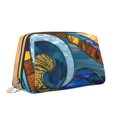 thumbnail image 2 of Easygdp Stained Glass Ocean Wave Leather Makeup Bag Zipper Pouch Travel Cosmetic Organizer for Women and Girls, Make up Bag with Zipper, 2 of 8